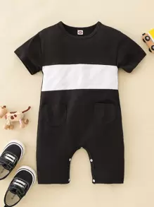 Baby Colorblock Patched Pocket Jumpsuit