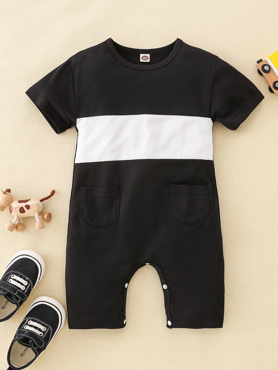 Baby Colorblock Patched Pocket Jumpsuit