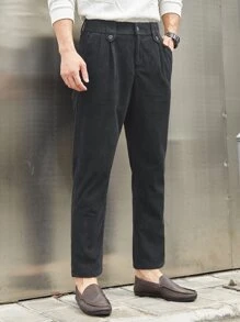 Manfinity Men Suit Pants Nút Túi Dây kéo màu trơn - màu đen - Xem 5