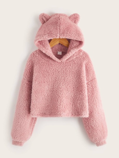 SHEIN Tween Girl Solid Color Long Sleeve Sweatshirt With 3D Ear Design, In Fall/Winter