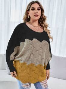 SHEIN LUNE Plus Colourblock Scallop Trim Jumper - Multicolor - View 5