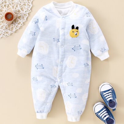 Baby Patched Detail Cartoon Graphic Jumpsuit