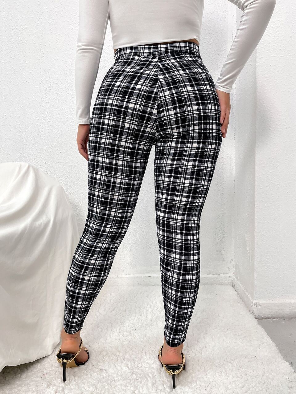 Plus Plaid Print Skinny Pants