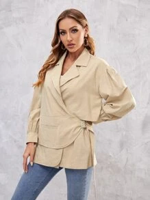 Laven.L Áo khoác nữ Thắt lưng Túi Trọn gói màu trơn Giải trí - Màu be - Xem 5