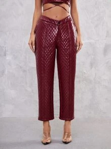 JuliaSasakiHernanz Quilted Patent Cropped Trousers - Burgundy - View 4