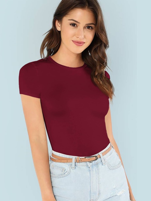 SHEIN Essnce Slim Fit Solid Tee