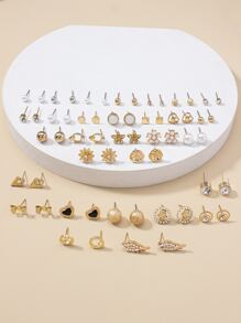 30pairs Faux Pearl & Rhinestone Decor Stud Earrings - Multicolor - View 2