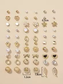 30pairs Faux Pearl & Rhinestone Decor Stud Earrings - Multicolor - View 3