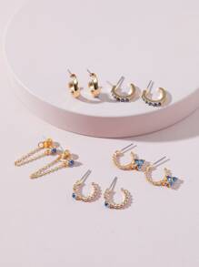 5pairs Rhinestone Decor Earrings - Multicolor - View 2