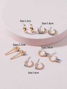 5pairs Rhinestone Decor Earrings - Multicolor - View 3