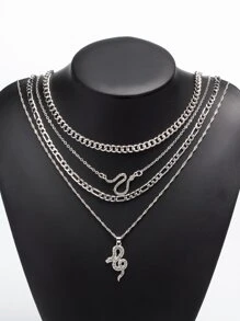 Rhinestone Serpentine Pendant Layered Necklace - Silver - View 7