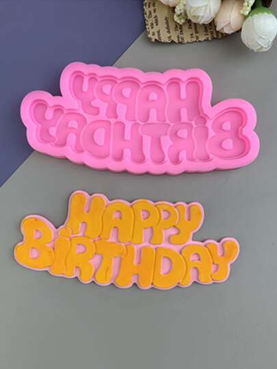 Molde con letras de feliz cumpleaños, moldes de silicona antiadherentes, decoración de pasteles DIY, Chocolate, caramelo, goma, Fondant, pudín, Cupcake, 1 pieza
