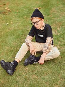 SHEIN Boys 1pc Letter & Plaid Print 2 In 1 Sweatshirt - Multicolor - View 5