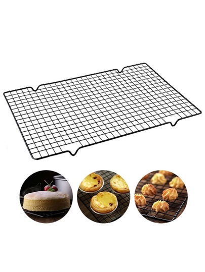 1pc Non-Stick Cooling Rack, Black Carbon Steel Thicken Grid Line Rack, For Baking Back To School