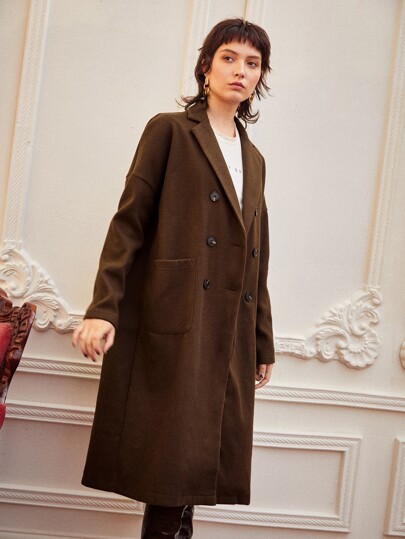SHEIN オーバーコート ダブルポケット ドロップショルダー