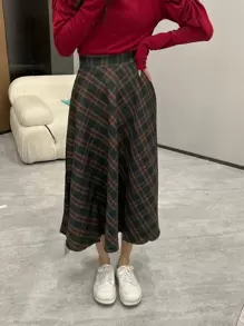 格紋傘狀短裙 - 彩色 - 查看 1
