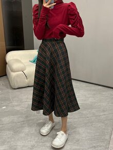 格紋傘狀短裙 - 彩色 - 查看 3