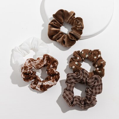 5pcs Flower Print Scrunchie