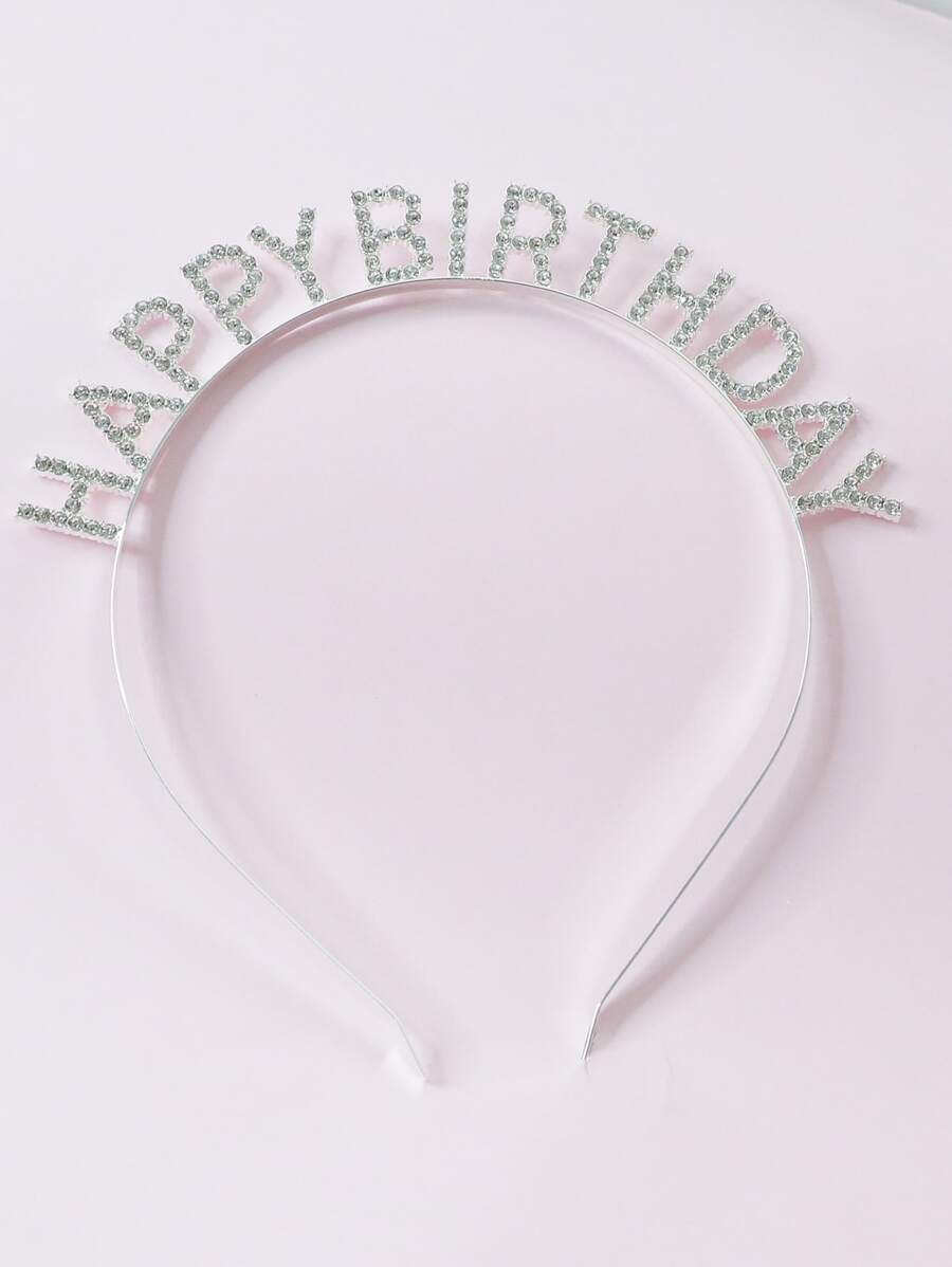 Rhinestone Letter Decor Headband Hair Band Hair Hoop - Silver - View 1