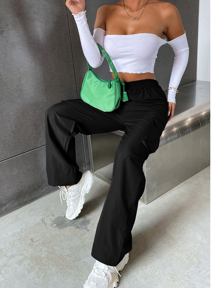 Tropiluxe Solid High Waist Flap Pocket Cargo Pants | SHEIN USA