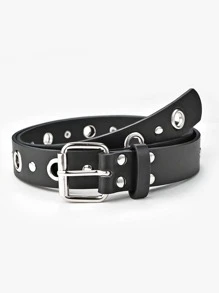 Street 1pc Fashion Women Accessories Eyelet Decor PU Buckle Belt Halloween - Black - View 1