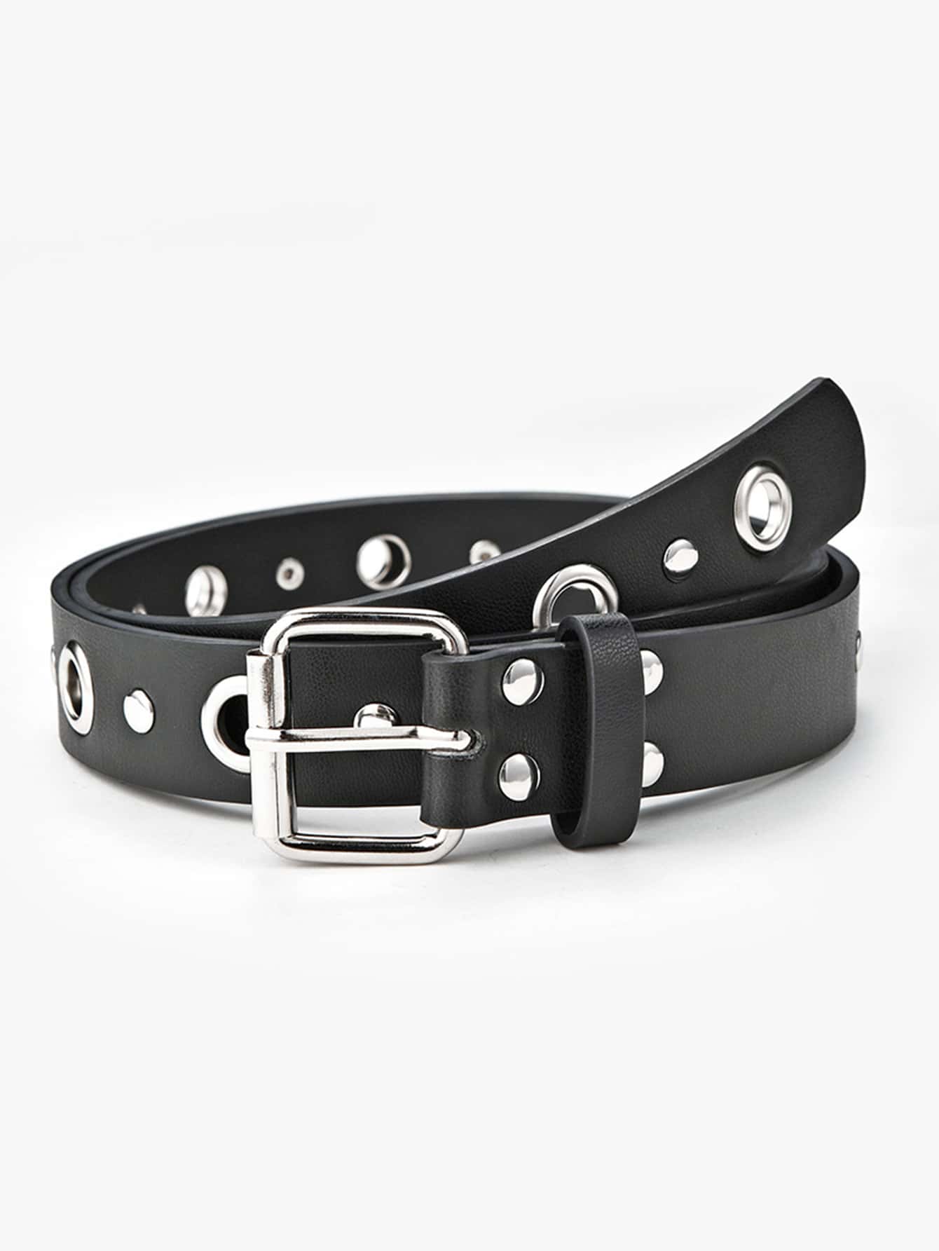 Street 1pc Fashion Women Accessories Eyelet Decor PU Buckle Belt Halloween - Black - View 1