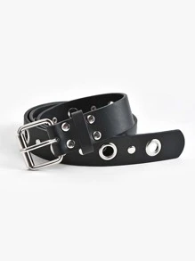 Street 1pc Fashion Women Accessories Eyelet Decor PU Buckle Belt Halloween - Black - View 2