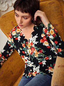 SHEIN Frenchy Floral Print Scallop Trim Jacket - Multicolor - View 1