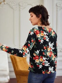 SHEIN Frenchy Floral Print Scallop Trim Jacket - Multicolor - View 2