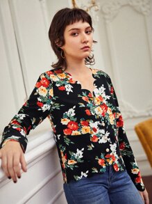 SHEIN Frenchy Floral Print Scallop Trim Jacket - Multicolor - View 4
