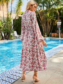 SHEIN LUNE 佩斯利印花燈籠袖不附腰帶襯衫連衣裙 - 彩色 - 查看 2
