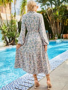 SHEIN LUNE 佩斯利印花燈籠袖不附腰帶襯衫連衣裙 - 彩色 - 查看 2