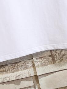 Manfinity LEGND Camisetas para hombre, ajuste entallado, cuello redondo, manga corta, camiseta gráfica de poliéster para verano - Blanco - Ver 5