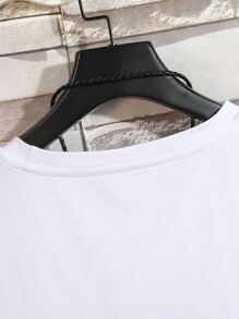 Manfinity LEGND Camisetas para hombre, ajuste entallado, cuello redondo, manga corta, camiseta gráfica de poliéster para verano - Blanco - Ver 3