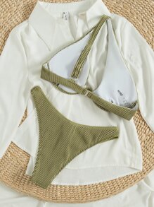 Rib One Shoulder Push Up Bikini - Multicolor - View 6