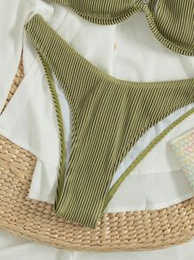 Rib One Shoulder Push Up Bikini - Multicolor - View 3