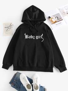 SHEIN EZwear Áo nỉ Plus Size Dây kéo Túi Lá thư Giải trí - màu đen - Xem 1