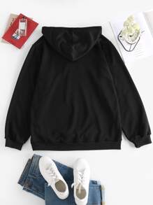 SHEIN EZwear Áo nỉ Plus Size Dây kéo Túi Lá thư Giải trí - màu đen - Xem 2