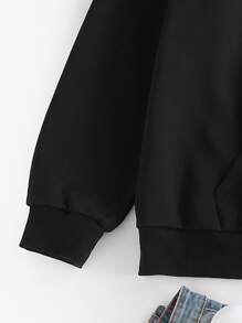 SHEIN EZwear Áo nỉ Plus Size Dây kéo Túi Lá thư Giải trí - màu đen - Xem 4