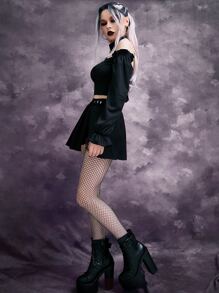 Áo nữ Lộ Lưng Nút Chuỗi Cắt ra Xù màu trơn Gợi cảm - màu đen - Xem 5