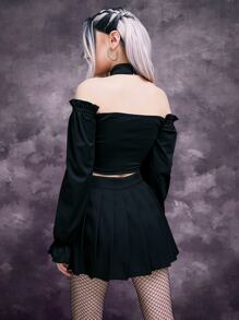 Áo nữ Lộ Lưng Nút Chuỗi Cắt ra Xù màu trơn Gợi cảm - màu đen - Xem 6