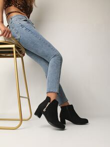 Botines con diseño metal con tacón grueso - Negro - Ver 4