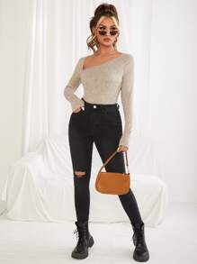 SHEIN BAE Damskie Body Prążkowana Dzianina Równy Codzienny