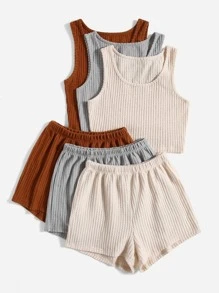 3pcs Waffle Knit Pyjama Set - Multicolor - View 3