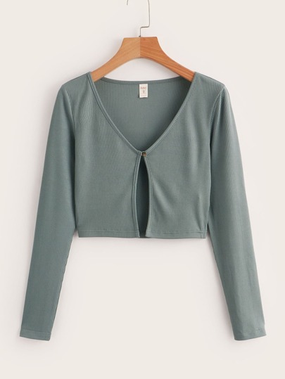 Solid Button Ribbed Crop Top