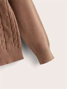 SHEIN Boys Cable Knit Crew Neck Jumper - Brown - View 4