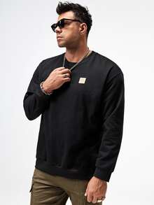 Manfinity Áo nỉ Nam Đắp vá Hoạt hình Giải trí - màu đen - Xem 5