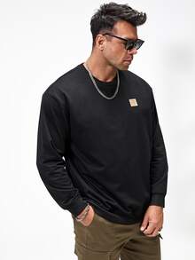 Manfinity Áo nỉ Nam Đắp vá Hoạt hình Giải trí - màu đen - Xem 6