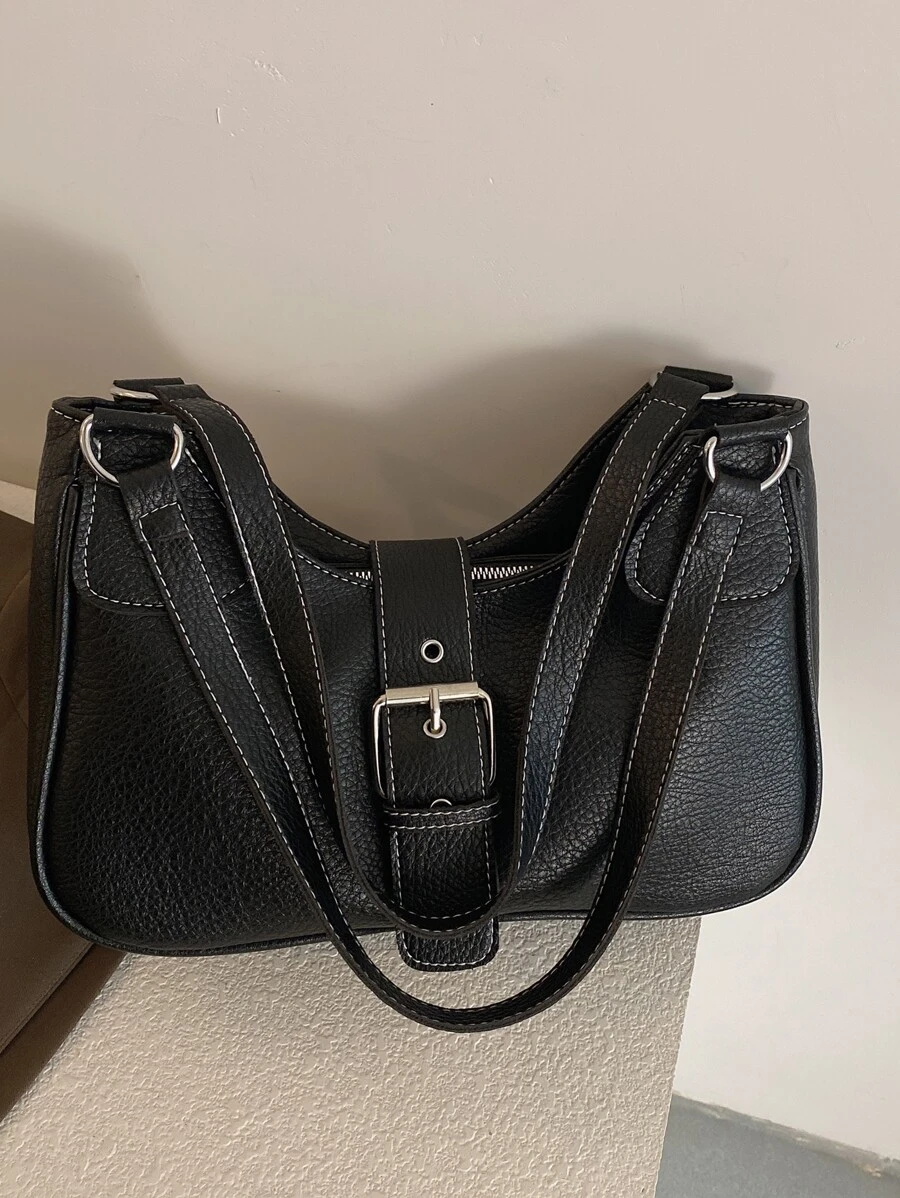 Pebble nổi Đồ trang trí khóa Cái túi , Hằng ngày Đi làm , Du lịch , Kỳ nghỉ , Đường phố Mua sắm , Đen Khâu từ tính , Dây kéo , Màu thuần Da giả Chất liệu Hai vai Dây đeo , Khóa thắt lưng - màu đen - Xem 1