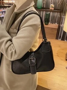 Pebble nổi Đồ trang trí khóa Cái túi , Hằng ngày Đi làm , Du lịch , Kỳ nghỉ , Đường phố Mua sắm , Đen Khâu từ tính , Dây kéo , Màu thuần Da giả Chất liệu Hai vai Dây đeo , Khóa thắt lưng - màu đen - Xem 2